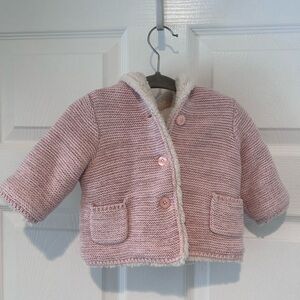 Baby GAP 0-3 Months Pink Knit Sherpa Lined Bear Hooded Button Up Coat Cozy